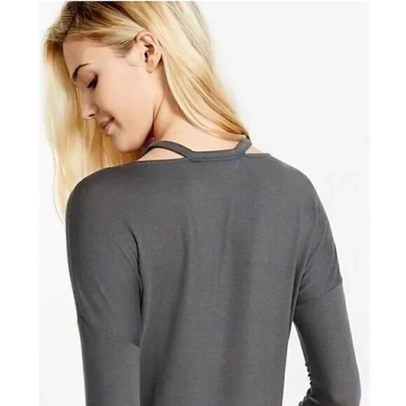 Express One Eleven Washed Out Gray Cold Shoulder Top Large NEW - Picture 10 of 10